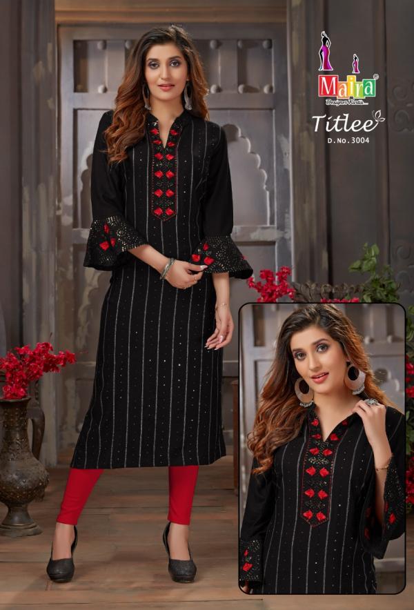 Maira Titlee 3 Beautiful Rayon Embroidery Kurti 